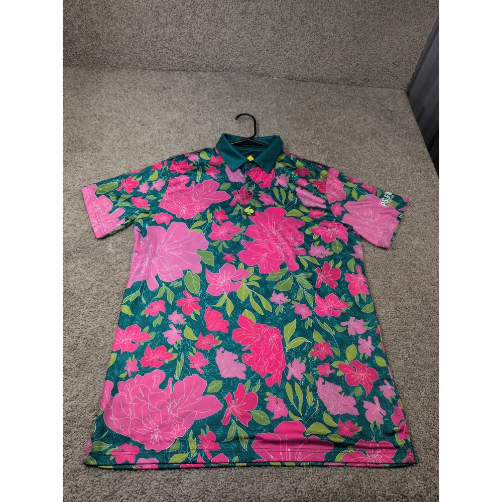 Pins & Aces Mens Golf Polo Large 2020 Augusta GA Limited Edition Azalea Floral